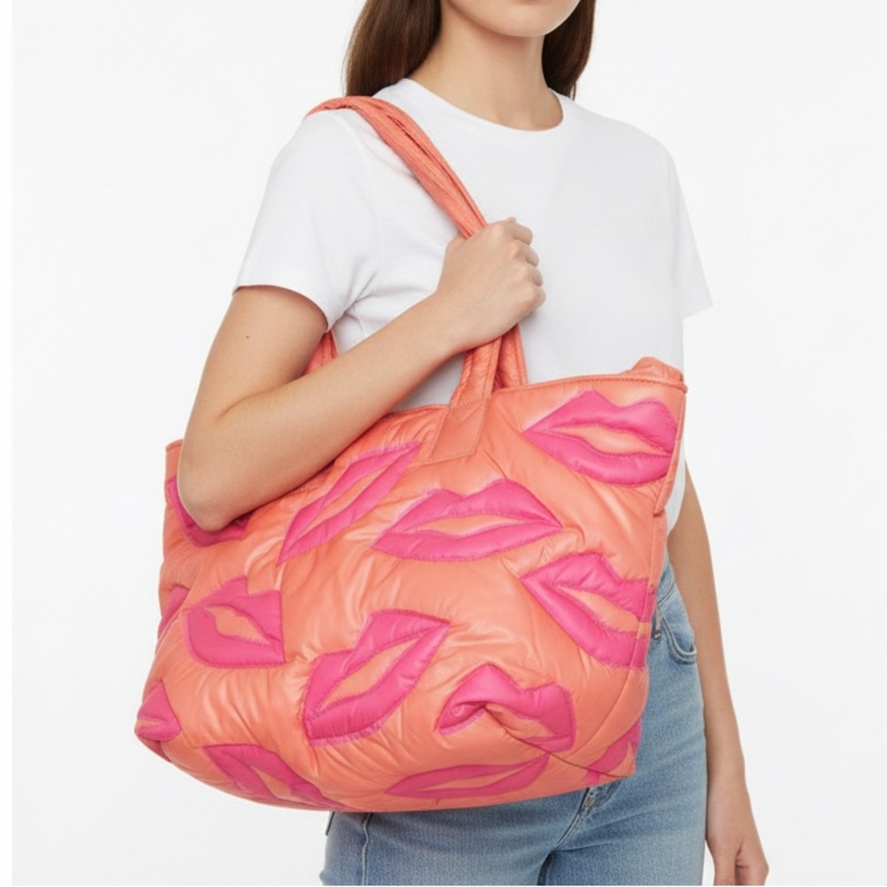 New Wild Fox Plush Quilted Lips Large Tote
